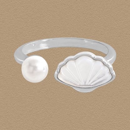 Offic Natural Pearl Shell 925 Sterling Silver Adjustable Ring