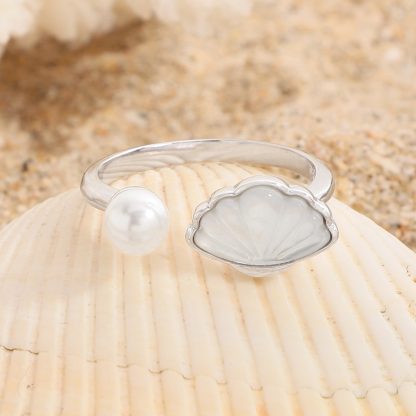 Offic Natural Pearl Shell 925 Sterling Silver Adjustable Ring