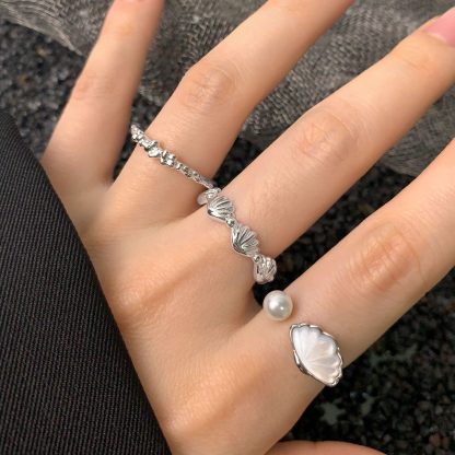Offic Natural Pearl Shell 925 Sterling Silver Adjustable Ring