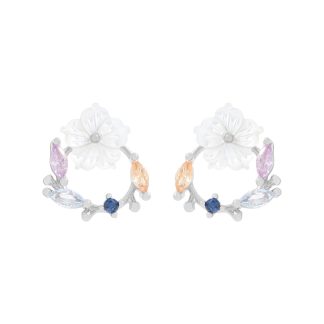 Beautiful Shell Flower CZ Garland 925 Sterling Silver Stud Earrings
