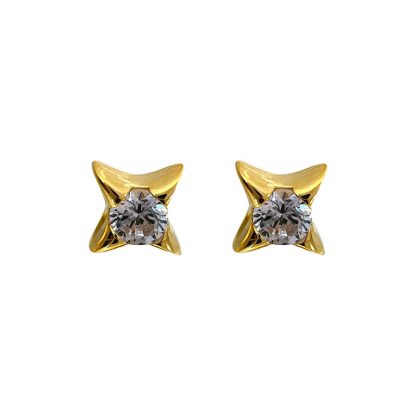 Simple Minimalism S925 Sterling Silver Four-Pointed Star CZ Screw Earrings Star Earrings Small Ear gold-plated Big
