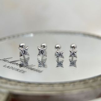 Simple Minimalism S925 Sterling Silver Four-Pointed Star CZ Screw Earrings Star Earrings Small Ear gold-plated Big