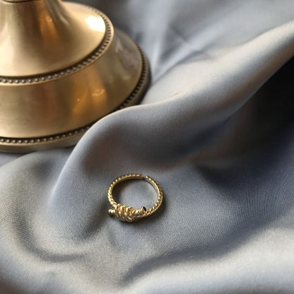 Fashion Golden Twisted Knot 925 Sterling Silver Adjustable Ring