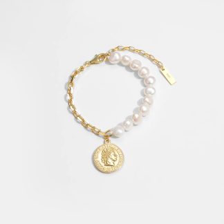 Girl Irregular Natural Pearl Coin Chain Asymmetry 925 Sterling Silver Bracelet