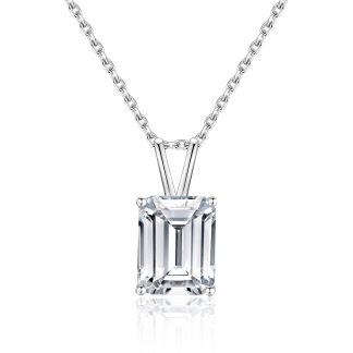 Geometric Emerald Cut Moissanite 925 Sterling Silver Rectangular Necklace