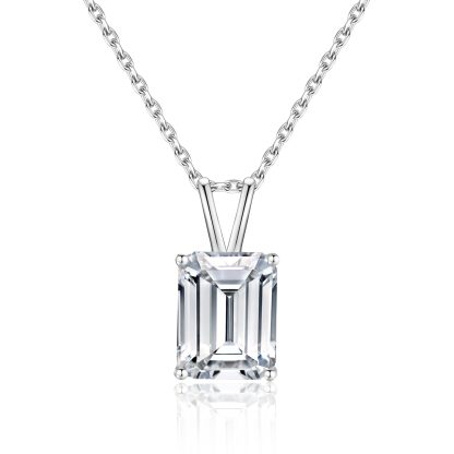 Geometric Emerald Cut Moissanite 925 Sterling Silver Rectangular Necklace