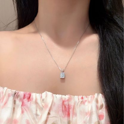Geometric Emerald Cut Moissanite 925 Sterling Silver Rectangular Necklace