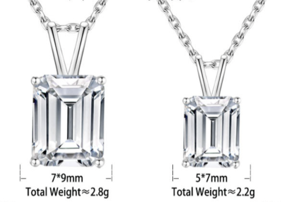 Geometric Emerald Cut Moissanite 925 Sterling Silver Rectangular Necklace