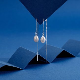 Freshwater Pearl in 925 Sterling Silver Elegant Chain Design Baroque Long Threader Earrings