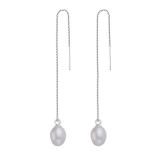 Freshwater Pearl in 925 Sterling Silver Elegant Chain Design Baroque Long Threader Earrings