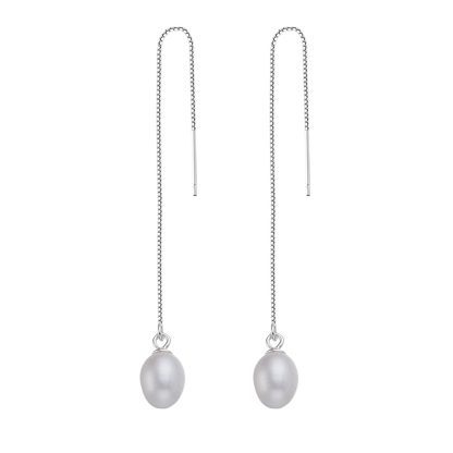 Freshwater Pearl in 925 Sterling Silver Elegant Chain Design Baroque Long Threader Earrings