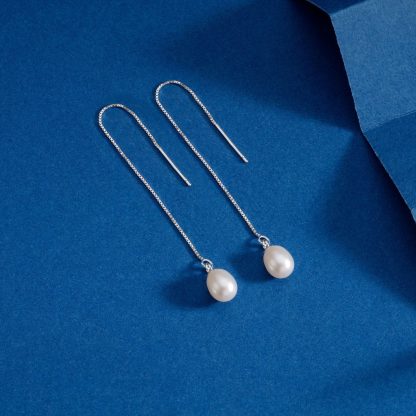 Freshwater Pearl in 925 Sterling Silver Elegant Chain Design Baroque Long Threader Earrings