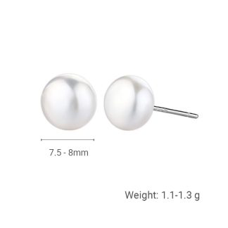 Classic 925 Sterling Silver Geometric Design Elegant Freshwater Pearl Stud Earrings