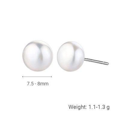 Classic 925 Sterling Silver Geometric Design Elegant Freshwater Pearl Stud Earrings