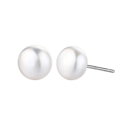 Classic 925 Sterling Silver Geometric Design Elegant Freshwater Pearl Stud Earrings