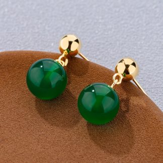 Elegant Green Chalcedony and gold-plated Ball 925 Sterling Silver Drop Earrings
