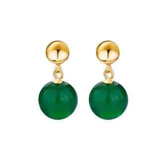 Elegant Green Chalcedony and gold-plated Ball 925 Sterling Silver Drop Earrings