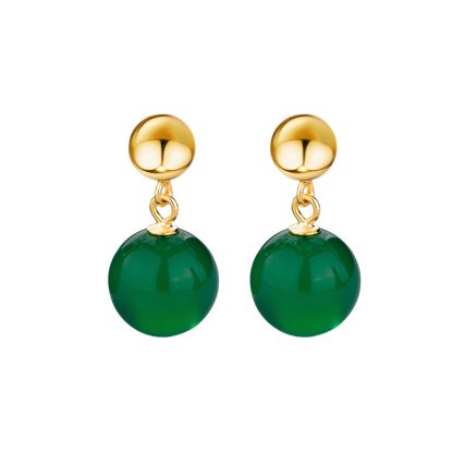 Elegant Green Chalcedony and gold-plated Ball 925 Sterling Silver Drop Earrings