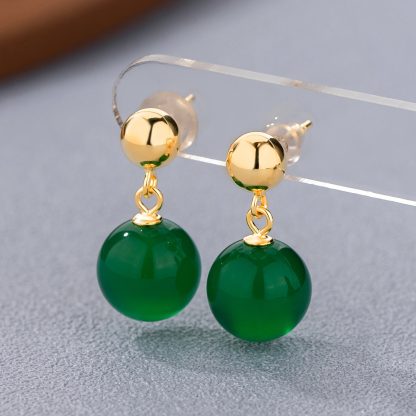 Elegant Green Chalcedony and gold-plated Ball 925 Sterling Silver Drop Earrings