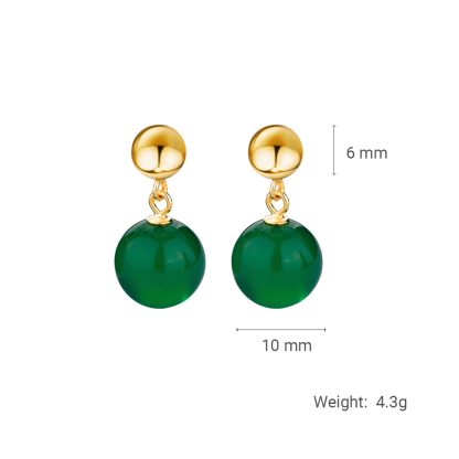 Elegant Green Chalcedony and gold-plated Ball 925 Sterling Silver Drop Earrings