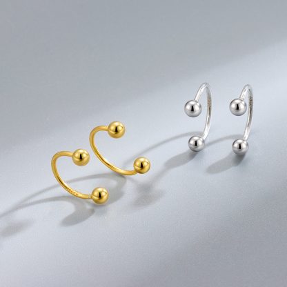 Fashion Dual Beads C Shape 925 Sterling Silver Stud Earrings