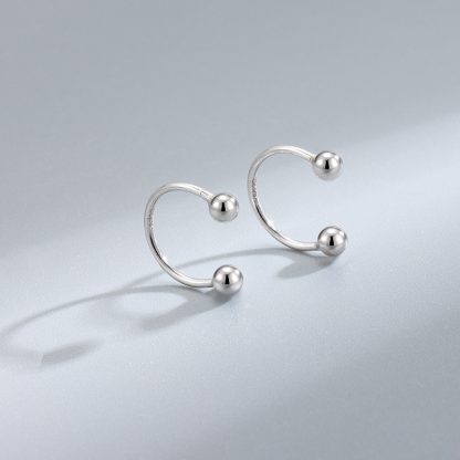 Fashion Dual Beads C Shape 925 Sterling Silver Stud Earrings