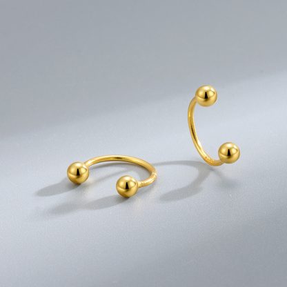 Fashion Dual Beads C Shape 925 Sterling Silver Stud Earrings