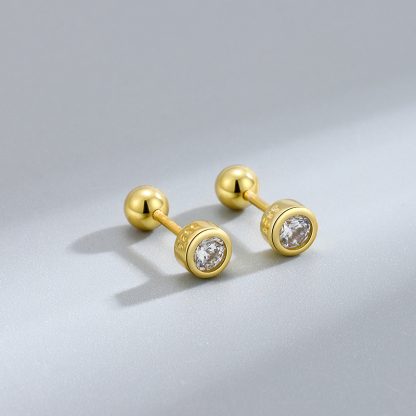 Classic Round Insert CZ 925 Sterling Silver Screw Stud Earrings
