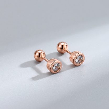 Classic Round Insert CZ 925 Sterling Silver Screw Stud Earrings