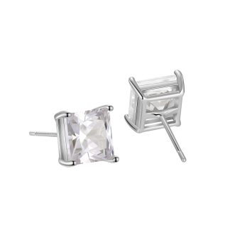 Office 4 Prong Emerald CZ Geometry 925 Sterling Silver Stud Earrings