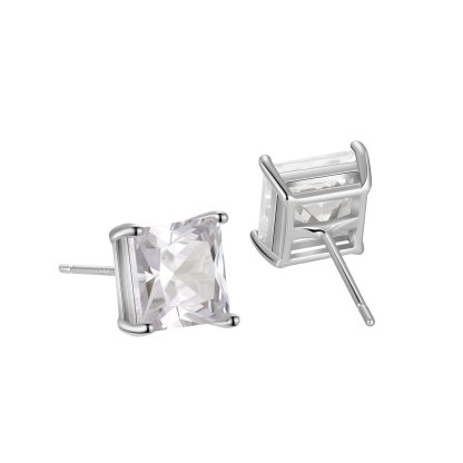 Office 4 Prong Emerald CZ Geometry 925 Sterling Silver Stud Earrings
