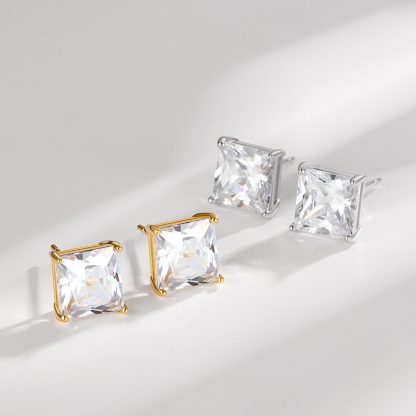 Office 4 Prong Emerald CZ Geometry 925 Sterling Silver Stud Earrings