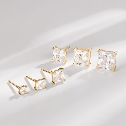 Office 4 Prong Emerald CZ Geometry 925 Sterling Silver Stud Earrings