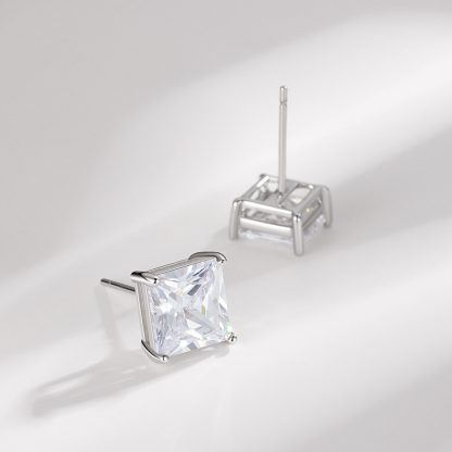 Office 4 Prong Emerald CZ Geometry 925 Sterling Silver Stud Earrings