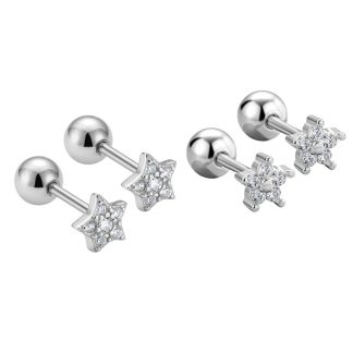 Friend’s CZ Star Flower 925 Sterling Silver Stud Earrings