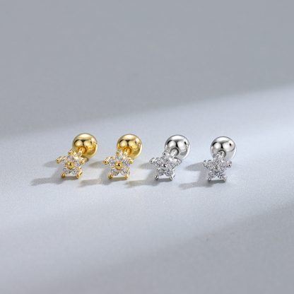 Friend's CZ Star Flower 925 Sterling Silver Stud Earrings