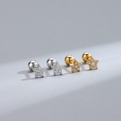 Friend's CZ Star Flower 925 Sterling Silver Stud Earrings