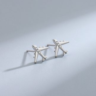 Birthday Gifts Women/Men  Airplane Rhinestone Plane 925 Sterling Silver Stud Earrings