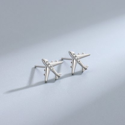 Birthday Gifts Women/Men  Airplane Rhinestone Plane 925 Sterling Silver Stud Earrings