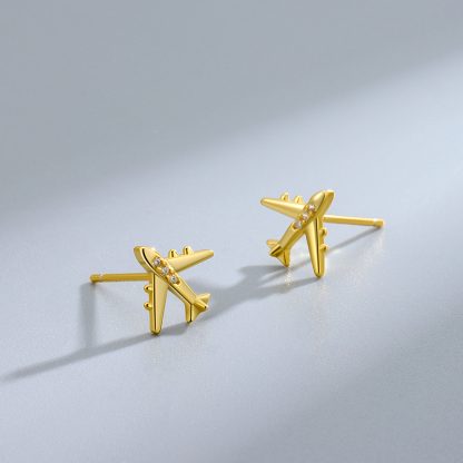 Birthday Gifts Women/Men  Airplane Rhinestone Plane 925 Sterling Silver Stud Earrings