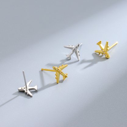 Birthday Gifts Women/Men  Airplane Rhinestone Plane 925 Sterling Silver Stud Earrings