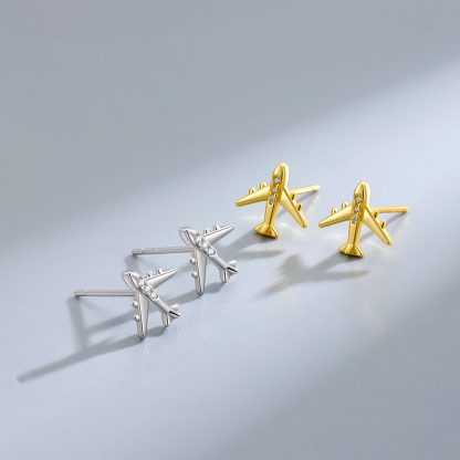 Birthday Gifts Women/Men  Airplane Rhinestone Plane 925 Sterling Silver Stud Earrings