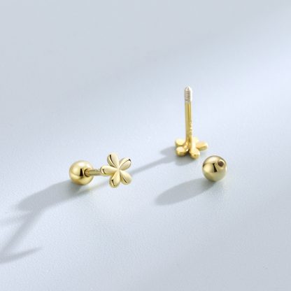 Girl Five Petal Small Flowers Beads Back 925 Sterling Silver Stud Earrings