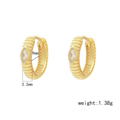 Marquise 925 Sterling Silver Geometric Oval Design Clear Cubic Zirconia Ribbed Huggie Hoop Earrings