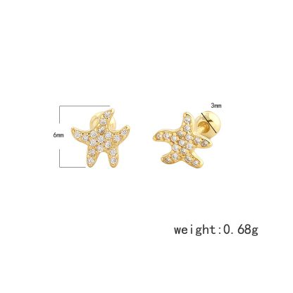Ocean Themed Starfish Zircon 925 Sterling Silver Stud Earrings