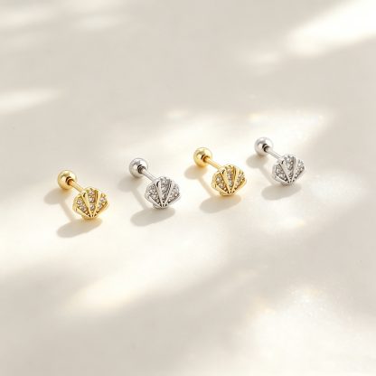 Ocean Inspired Seashell Shaped Cubic Zirconia 925 Sterling Silver Stud Earrings