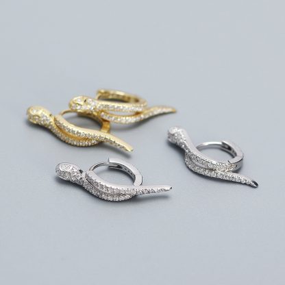 Modern CZ Snake 925 Sterling Silver Animal Hoop Earrings