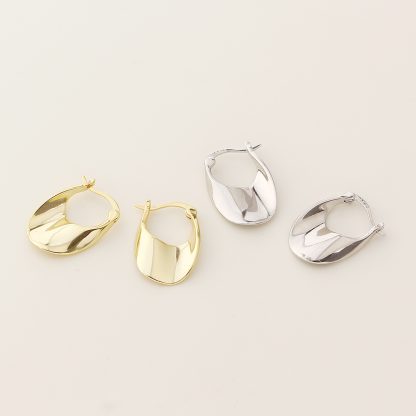 Irregular Geometric 925 Sterling Silver Chunky Teardrop Huggie Hoop Earrings
