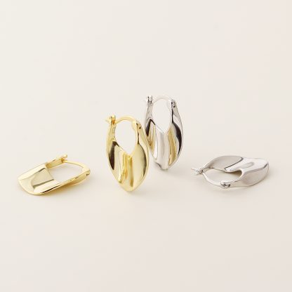 Irregular Geometric 925 Sterling Silver Chunky Teardrop Huggie Hoop Earrings