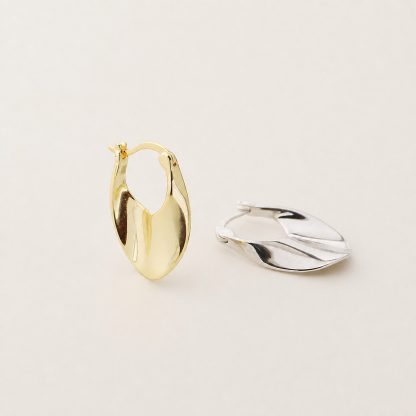 Irregular Geometric 925 Sterling Silver Chunky Teardrop Huggie Hoop Earrings